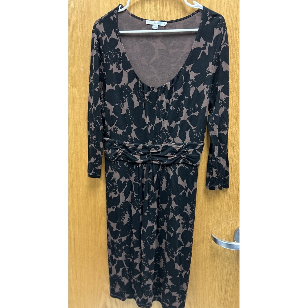 Boden Floral Midi Dress Ruched Waist  3/4 Sleeve Size 14R Teacher Boho Artsy